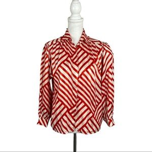 Vintage Evan Picone Petite Red White Mixed Stripe Button Down Satin Blouse
